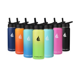 HYDRO CELL Stainless Steel Water Bottle w/ Straw & Wide Mouth Lids (64oz 40oz 32oz 24oz 18oz 14oz) - Keeps Liquids Perfectly Hot or Cold with Double Wall Vacuum Insulated Sweat Proof Sport Design (White 18oz)