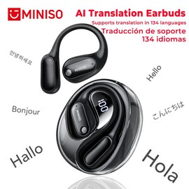 MINISO MS190 Translation Earbuds with APP, Support 134 Languages, Wireless Bluetooth 5.4, OWS Open Ear Headphones, HIFI Sound Quality Sports Gaming with Low Latency Earbuds IPX5 Waterproof With microphone Earphones Headsets - Color: Black
