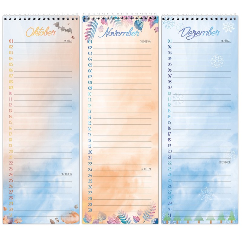 Birthday calendar with spiral binding, perpetual wall calendar, in loving