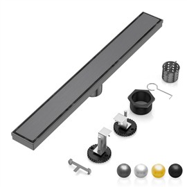 DLONE Linear Shower Drain | 28" AISI 304 Stainless Steel Linear Drain, Gun Gray Shower Drain with Tile Insert Panel & Adjustable Feet, Rectangle Shower Floor Drain in Bathroom, Balcony, etc