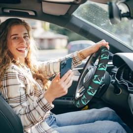 Sisrow Turquoise Mermaid Car Steering Wheel Cover - Universal 15 Inch for Trucks, Auto, Vans