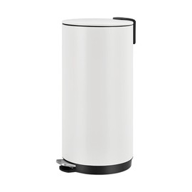 ExploreHorizon 8 Gal/30L Round Bathroom Trash Can, Stainless Steel Step-On Garbage Bin with Soft-Close Lid & Removable Inner Bucket, Narrow Recycle Bin for Kitchen, Office (White)