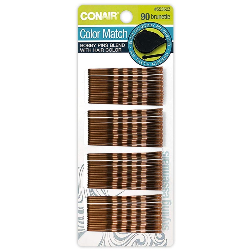 Conair Color Match Bobby Pins, Brunette, 1-Pack of 90-Pieces
