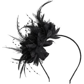 Fascinators for Weddings Black,Elegant Fascinators for Women,Fascinator-headband with Feather Hair Clip and Two Flowers,Feather Fascinator-clip,for Weddings Parties Garden Tea Party Birthday Party