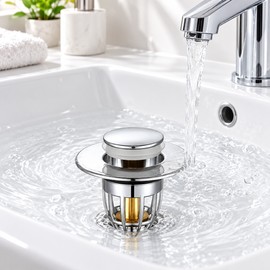Pop-Up Sink Drain Stopper for Bathroom Basin – Push-Type Drain Plug with Hair Catcher Filter for Everyday Sink Use