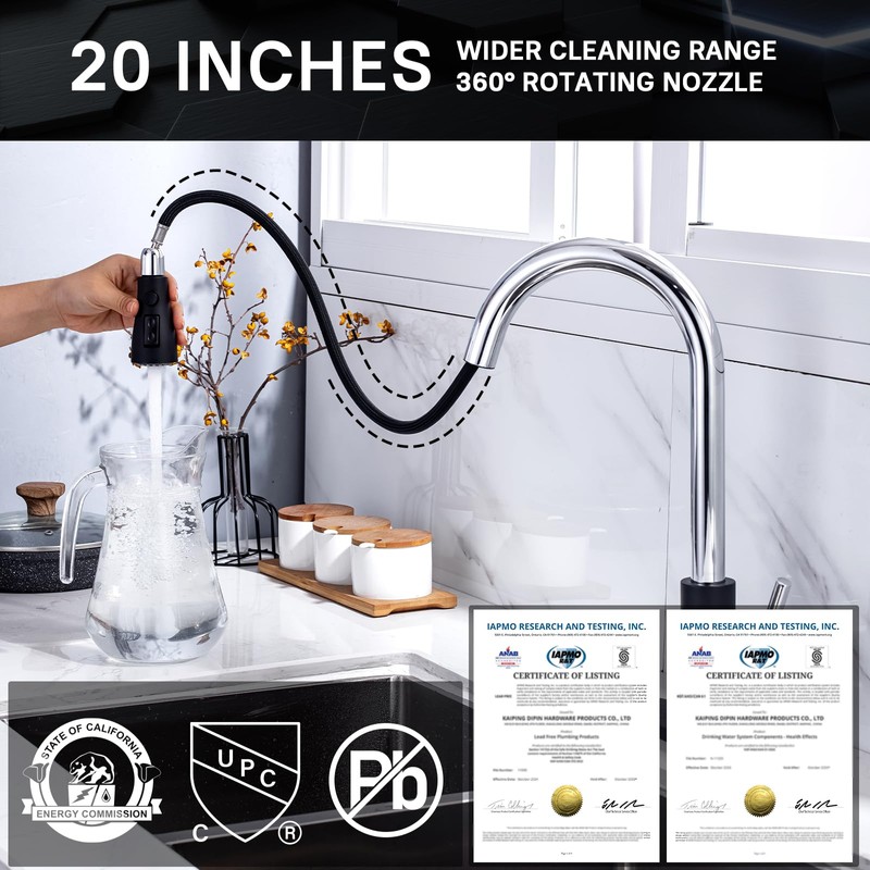 WEWE Kitchen Sink Faucet, Pull Down Kitchen Faucet, Black and