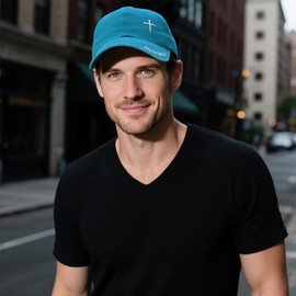 Sunlark Jesus Baseball Cap for Men Women, Religious Gifts for Christians Curved Brim Cap Embroidered 3 Nail Cross Hat Blue