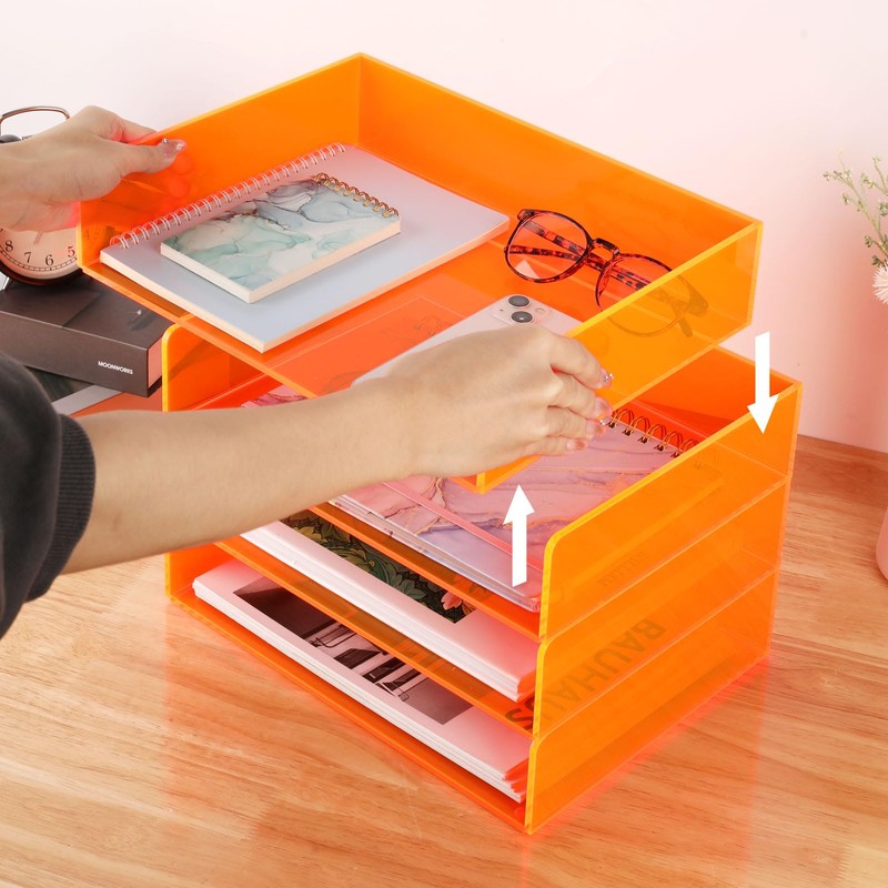 Gelite Acrylic File Organizer for Desk 4 Tiered Stackable Letter