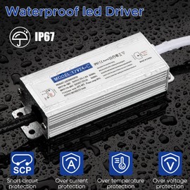 Karyoosi LED Driver 24 Watts Waterproof IP67, 12V DC Power Supply 2A,120V AC to 12V DC Converter, with 3-Prong Plug and 4.9 Feet Cable - Ideal Power Supply for LED Strips and Lights
