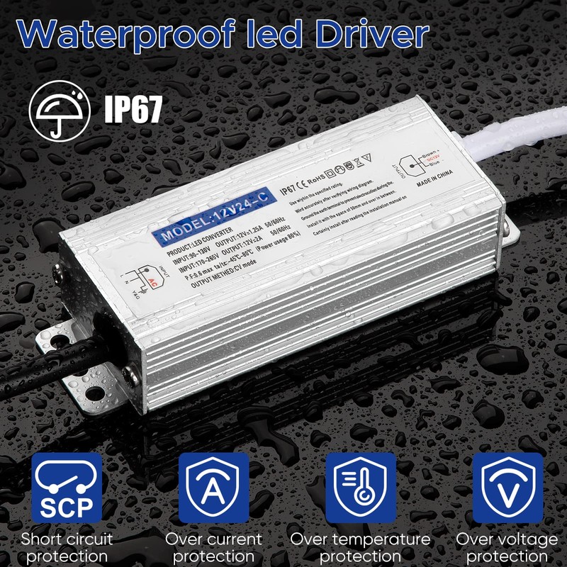 Karyoosi LED Driver 24 Watts Waterproof IP67, 12V DC Power