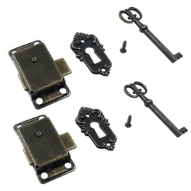 Hitefu 2 Sets Skeleton Key Lock Antique Bronze Cabinet Cupboard Furniture Decorative Lock Case Box Lock Replacement with Key and Screws