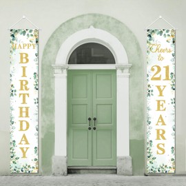 Kreatwow Sage Green 21st Birthday Door Banner 21st Birthday Decorations Sage Green Happy 21st Birthday Porch Sign Banner Happy 21st Birthday Decorations 21 Year Old Birthday for Her and Him