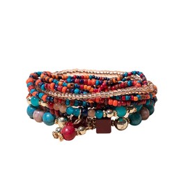 LSxAB 8PC Rainbow Multilayered Strand Bracelet for Women Gold Boho Beaded Stretch Wrap String Charm Birthday Anniversary