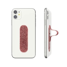 Momostick Flatstick, Cell Phone Finger Grip Strap Holder for Hand, Cell Phone Stand, New Slim Finger Loop Selfie Grip Compatible with Most Smartphones - Glitter Pink