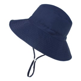 PythJooh Baby Sun Hat Toddler Girl Boy Summer Outdoor UPF 50+ Bucket Sun Hat Beach Pool Wide Brim Adjustable Strap Hats for 0-6Years Navy