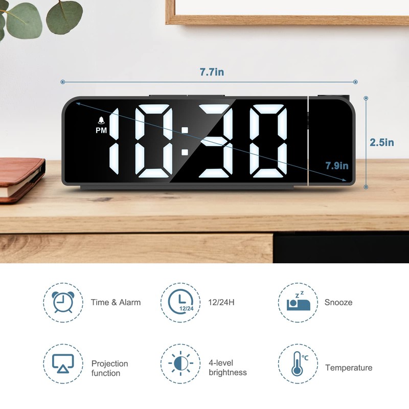 Ankilo 180° Projection Alarm Clock, Newest Alarm Clock Bedside with