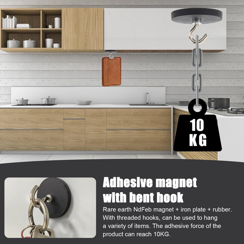 Aicharynic Pack of 6 Magnetic Hooks, Black, 43 mm Thick