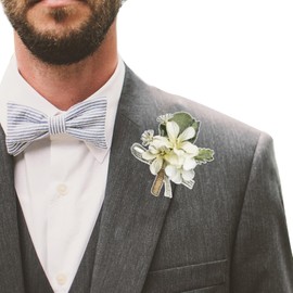 Chaofatchoy Wedding Boutonniere Groom Flower Buttonholes Groomsmans Prom Party Suit Decoration Anniversary Accessories (White)