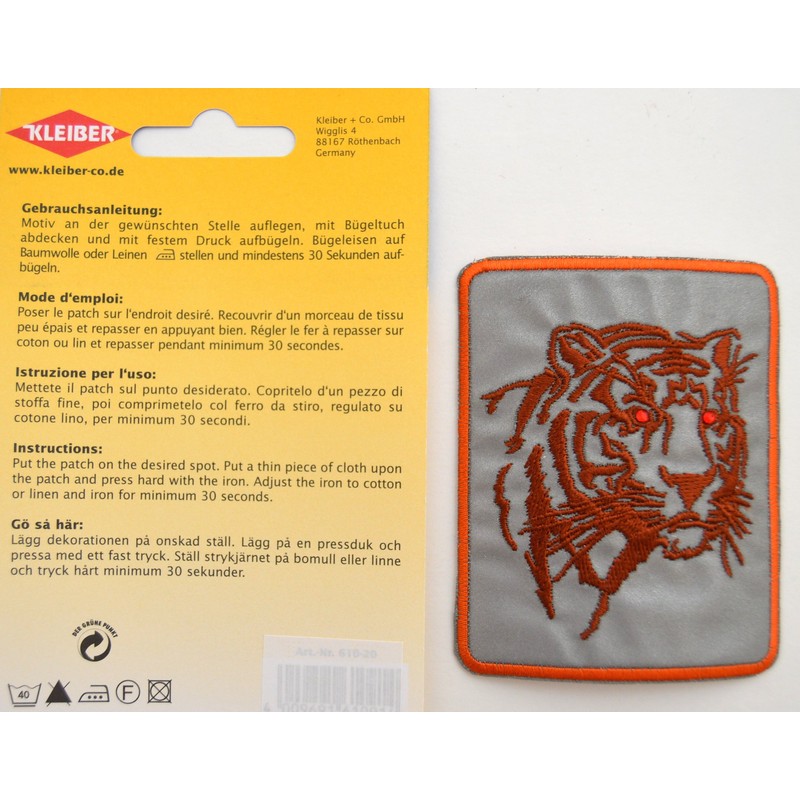 Kleiber Iron On Reflective Patch-Tiger-8.5cm x 6.5cm