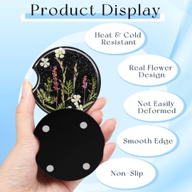 Swooflia Flower Car Cup Holder Coasters for Women - 2.75 Inch Cute Resin Automotive Drink Cupholder Insert Car Accessories 2 Pack Black White Purple