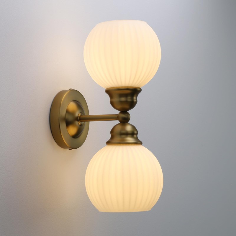 Pathson 2-Light Milk White Wall Sconces Striped Glass, Modern Bathroom