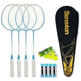 Senston Badminton Rackets Set for Backyards, Lightweight Badminton Set of 4-6 Birdies, 4 Grips & Carrying Bag for Adults Family Beginners Outdoor Games