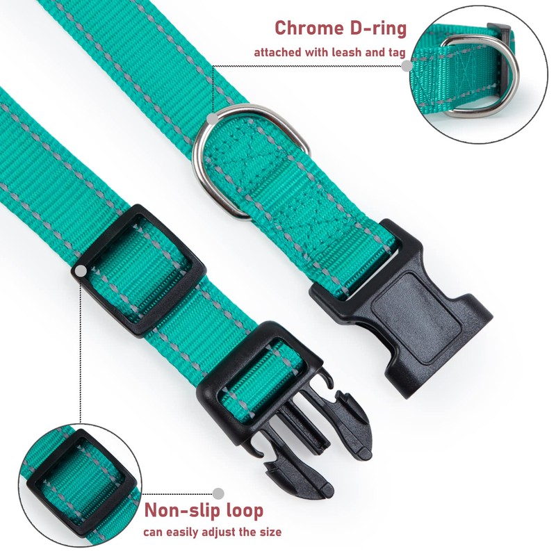 Reflective Dog Collar with Buckle Adjustable Safety Nylon Collars for