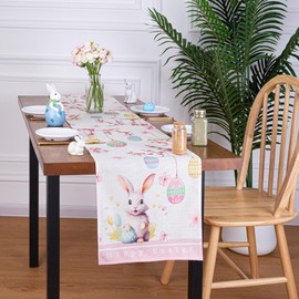 MAIBAOTA Easter Table Runner Easter Decoration for Home Linen Kitchen Dining Table Decoration 13 × 72 Inches Flower Bunnies