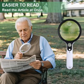 Magnifying Glass with 48 LED Light, 10X 20X 45X Handheld Illuminated Lighted Magnifier with 5 Light Modes Rechargeable Magnifying Glass for Seniors Reading Inspection (Black & White)