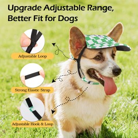 Pawaboo Dog Baseball Cap, Dog Hat with Elastic Ear Holes, Adjustable Dog Cap, Sports Pet Hat, Sun Protection for Small, Medium & Large Dogs, Dog Outfits, L, White + Green