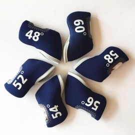 Double Sided Degree Window Golf Iron Cover Wedge Cover 48°, 52°, 54°, 56°, 58°, 60° Golf Headcover Wedge Cover Easy to Put on and Take Off 6 Pack (Navy)