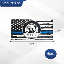Sandfren Thin Line Code 4 Car Sticker, 6PCS Waterproof Reflective American Flag Police Support Vehicle Window Bumper Decal, Auto Exterior Decoration, Universal for Truck SUV Sedan