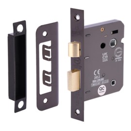 HANDLEZONE® 65mm (2 1/2 inch) Black Nickel Bathroom Lock for Internal Timber Doors, Thumbturn Locking, Reversible Latch, CE & UKCA Approved - Fire Rated