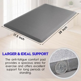 K KAZSAIFO Kitchen Mats for Floor,1/2 Inch Thick Kitchen Floor Mats Cushioned Anti Fatigue 17.3"x 28" Non Slip Waterproof Comfort Standing Desk Mat Kitchen Rugs for Home, Office, Sink,Garage(Grey)