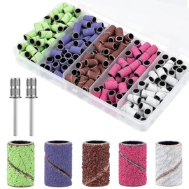300Pcs Sanding Bands for Nail Drill, 80#120#150#180#240#Grit Sanding Bands with 2Pcs 3/32” Nail Drill Bits for Manicures Pedicure