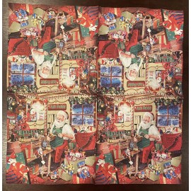 TWO Santa Clause Santa’s Workshop Toy Shop Paper Napkins Decoupage North Pole