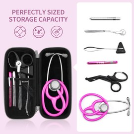 YINKE Stethoscope Case for 3M Littmann Classic III, Lightweight II S.E, MDF Acoustica Deluxe, Cardiology IV Stethoscopes -Extra Room Medical Scissors Reflex Hammer Penlight, Ideal Gift Nurse Doctor