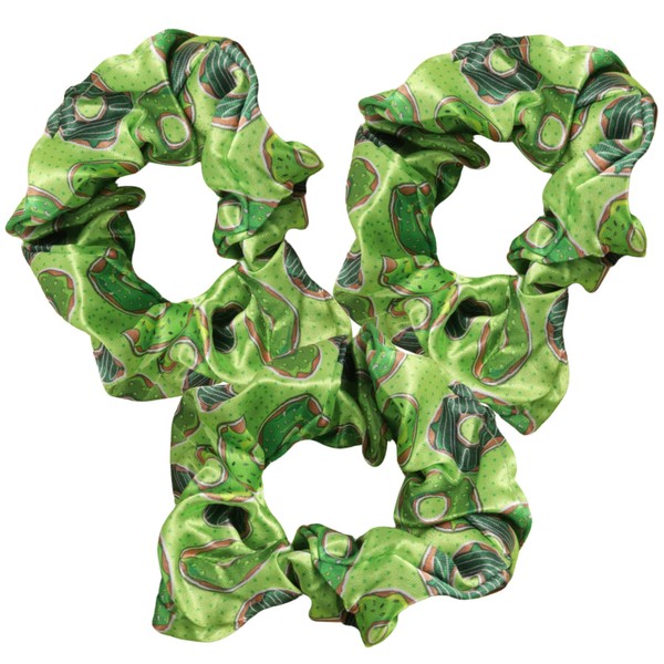 Green Donut St. Patricks Scrunchies, Festive Holiday Hair Elastic Accessories,