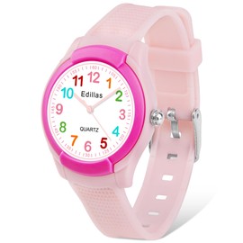 Edillas Kids Watches, Children Analogue Quartz Watch for Boys Girls Kids Waterproof Time Teach Watches, Color Dial Soft Band Wrist for Kids Sport Outdoor Wrist Watches (Pink)