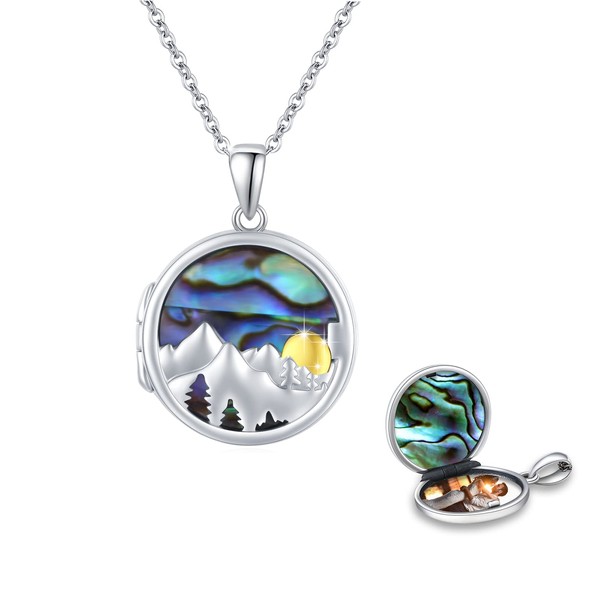 REDSUN Locket Necklace, 925 Sterling Silver with Sun Mountain Chain,