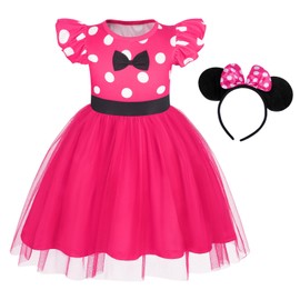 Benylion Christmas Gifts For Kids Girl Polka Dots Fancy Dress Up Costume Birthday Party Tulle Dresses With Headband Mini Mouse Dress Up 5-6 Years Rose