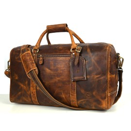 Leather Travel Duffel Bag | Gym Sports Bag Airplane Luggage Carry-On Bag | Gift for Father's Day By Aaron Leather Goods (Caramel) 20 Inch