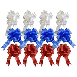 Set of 12 Giant Patriotic Pull Bows! 3 Elegant Colors - Red, White, Blue - 10 Inch Bow - Beautiful Pull Bows Perfect for Decorations for Gifts, Parties, 4th of July, BBQ's, and More! (12)