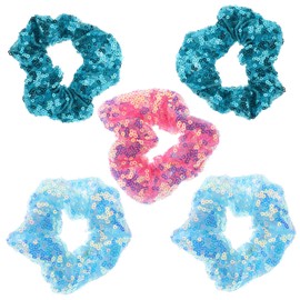 WOONEKY 5pcs Colorful Sequins Hair Bands Fluorescent Elastic Ponytail Holders Chic Hair Accessories for Parties Birthdays and Everyday Use Fashionable for Women and Girls