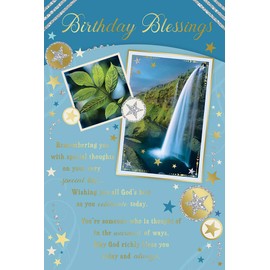 Forever Blessed Religious Poem Birthday Card - Waterfall