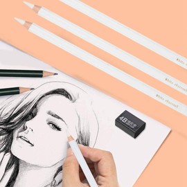 Ejoyous 3Pcs White Charcoal Pencil, Professional Drawing Charcoal Pencil Color Core Watercolor Pencils Colored Pencil Art Tools Set for Fine Art Supplies