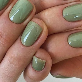 Modelones Green Press on Nails, Christmas Short Square Fake Nails, Reusable Nail Kit with Nail Glue Adhesive Tabs Mini Nail File, Nails Press Ons 32Pcs16 Sizes