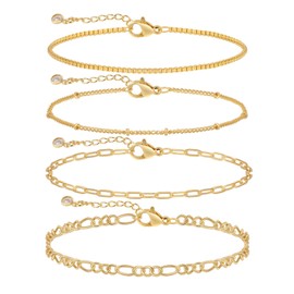 Tasiso Gold Bracelets for Women 14K Gold Jewelry for Women Cute Bracelets for Women Box Chain Paperclip Link Anklet Dainty Bracelet Pack Gifts for Women