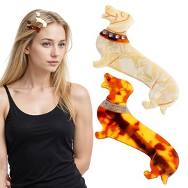 2 Pcs Dachshund Hair Clips, Cute Dog Hair Claw Clips Cellulose Acetate Hair Accessories Dachshund Gifts for Women and Girls Dog Claw Clips for All Hair Types Daily Use and Special Occasions(Beige)