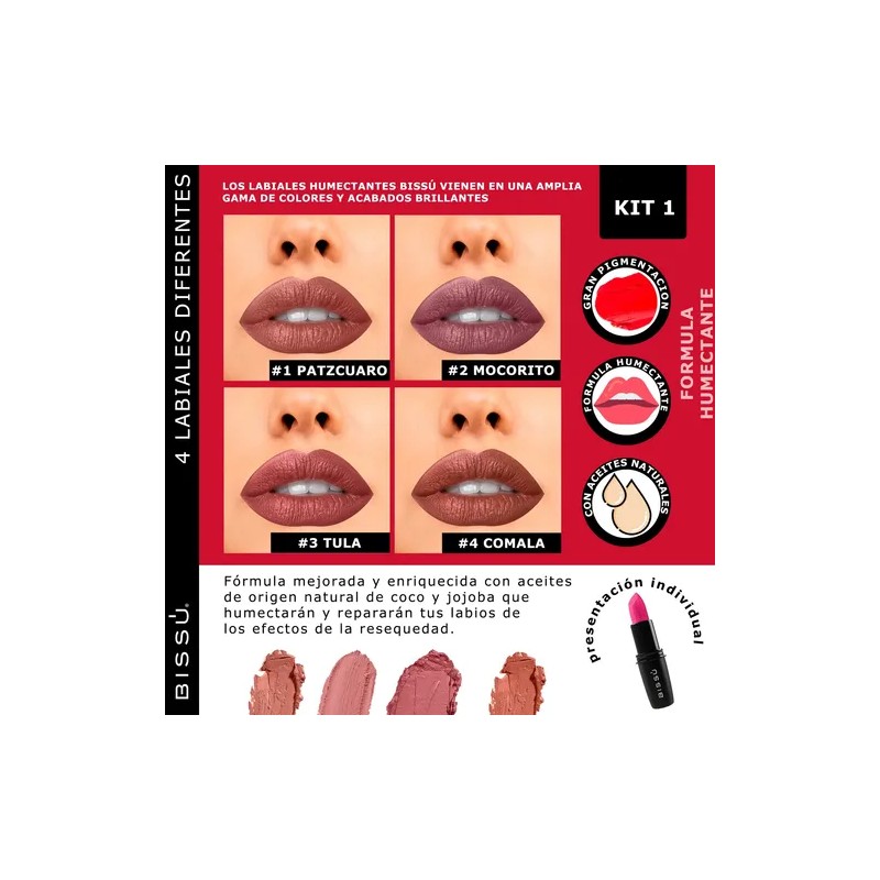 Labial Bissú Formula Humectante - Pack 4 Tonos